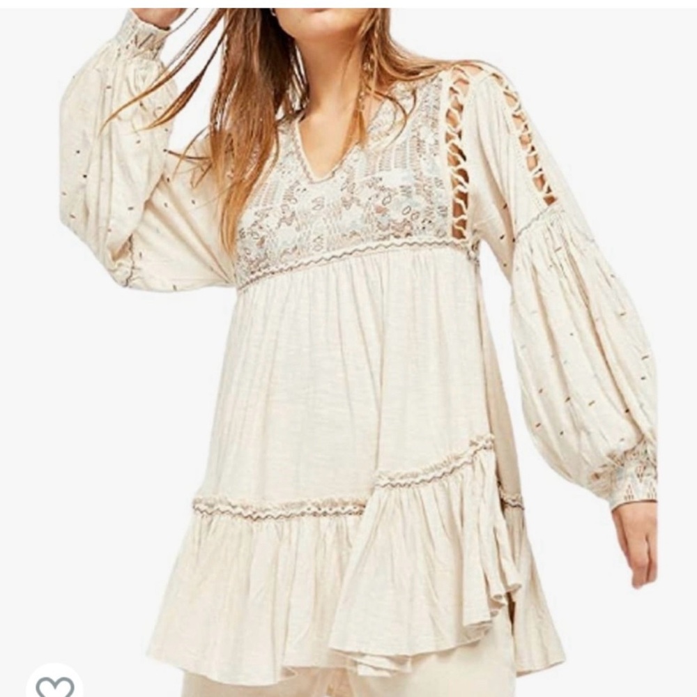 Free people “much love” tunic. Boho Cream Tunic with Lace Details
